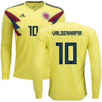 Colombia #10 Valderrama Home Long Sleeves Soccer Country Jersey