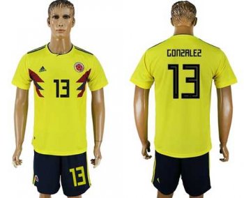 Colombia #13 Gonzalez Home Soccer Country Jersey