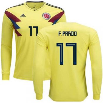 Colombia #17 F.Pardo Home Long Sleeves Soccer Country Jersey