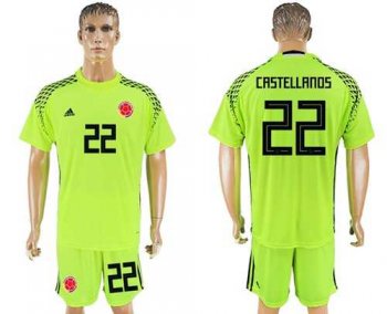 Colombia #22 Castellanos Shiny Green Goalkeeper Soccer Country Jersey