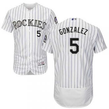 Colorado Rockies #5 Carlos Gonzalez White Strip Flexbase Authentic Collection Stitched MLB Jersey