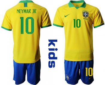 Brazil #10 Neymar Jr Home Kid Soccer Country Jersey