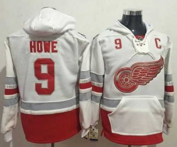 Detroit Red Wings #9 Gordie Howe White Name & Number Pullover NHL Hoodie