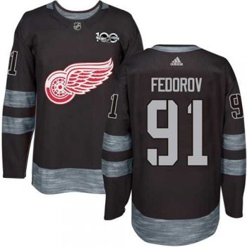 Detroit Red Wings #91 Sergei Fedorov Black 1917-2017 100th Anniversary Stitched NHL Jersey