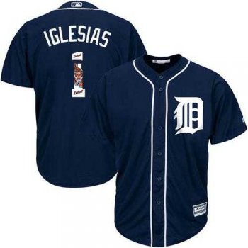 Detroit Tigers #1 Jose Iglesias Navy Blue Team Logo Fashion Stitched MLB Jersey