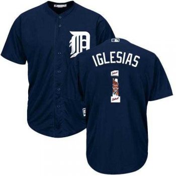 Detroit Tigers #1 Jose Iglesias Navy Blue Team Logo Fashion Stitched MLB Jersey