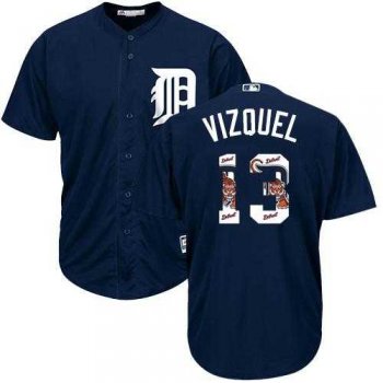 Detroit Tigers #13 Omar Vizquel Navy Blue Team Logo Fashion Stitched MLB Jersey