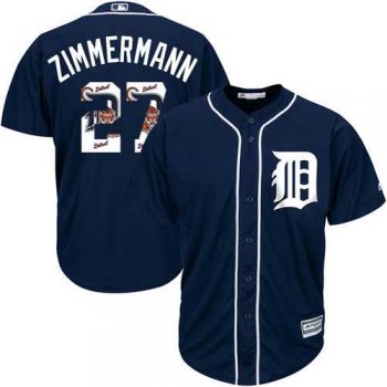 Detroit Tigers #27 Jordan Zimmermann Navy Blue Team Logo Fashion Stitched MLB Jersey