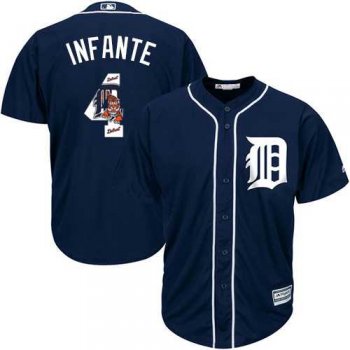 Detroit Tigers #4 Omar Infante Navy Blue Team Logo Fashion Stitched MLB Jersey