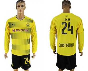 Dortmund #24 Sarr Home Long Sleeves Soccer Club Jersey