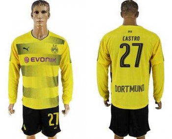 Dortmund #27 Castro Home Long Sleeves Soccer Club Jersey