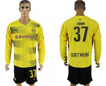 Dortmund #37 Durm Home Long Sleeves Soccer Club Jersey