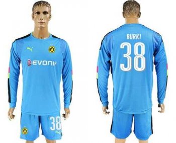 Dortmund #38 Burki Blue Long Sleeves Goalkeeper Soccer Club Jersey