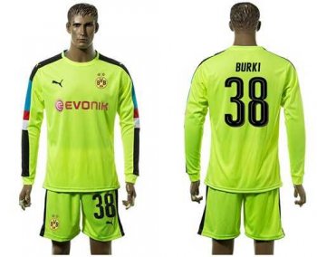 Dortmund #38 Burki Shiny Green Long Sleeves Goalkeeper Soccer Club