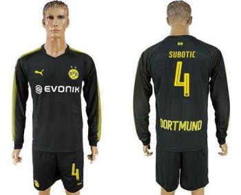 Dortmund #4 Subotic Away Long Sleeves Soccer Club Jersey