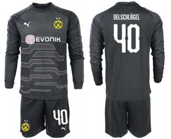 Dortmund #40 Oelschlagel Black Goalkeeper Long Sleeves Soccer Club Jersey