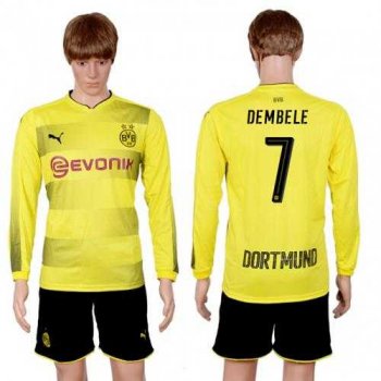 Dortmund #7 Dembele Home Long Sleeves Soccer Club Jersey