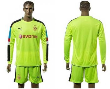 Dortmund Blank Shiny Green Long Sleeves Goalkeeper Soccer Club Jersey