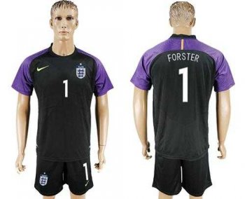 England #1 Forster Black Goalkeeper Soccer Country Jersey