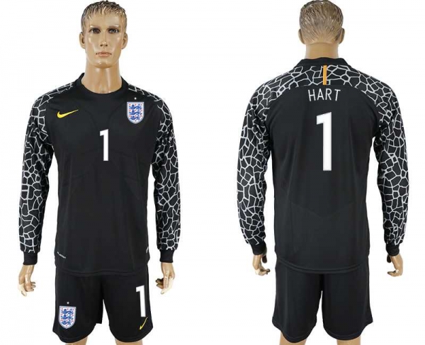 England #1 HART Black Goalkeeper 2018 FIFA World Cup Long Sleeve Soccer Jersey