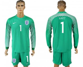 England #1 HART Green Goalkeeper 2018 FIFA World Cup Long Sleeve Soccer Jersey