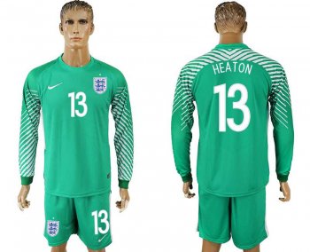 England #13 HEATON Green Goalkeeper 2018 FIFA World Cup Long Sleeve Soccer Jersey