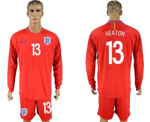 England #13 HEATON Red Goalkeeper 2018 FIFA World Cup Long Sleeve Soccer Jersey