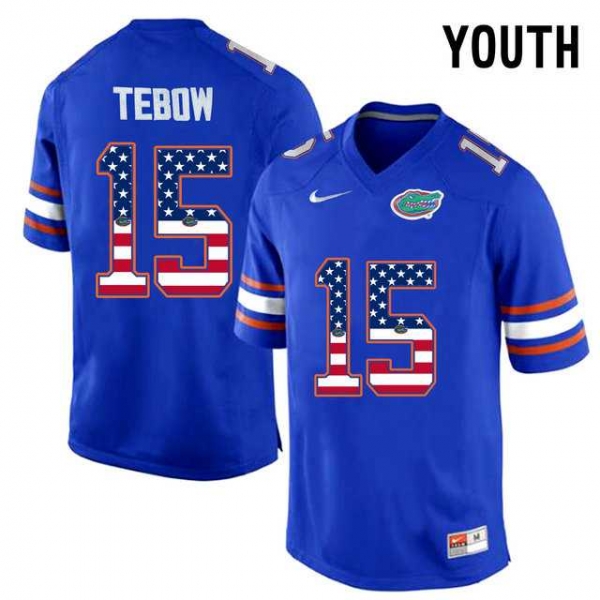 Youth Florida Gators #15 Tim Tebow Blue USA Flag Youth College Football Jersey