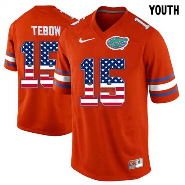 Youth Florida Gators #15 Tim Tebow Red USA Flag Youth College Football Jersey