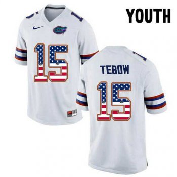 Youth Florida Gators #15 Tim Tebow White USA Flag Youth College Football Jersey