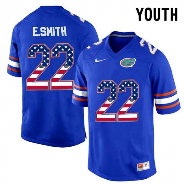 Youth Florida Gators #22 E.Smith Blue USA Flag Youth College Football Jersey