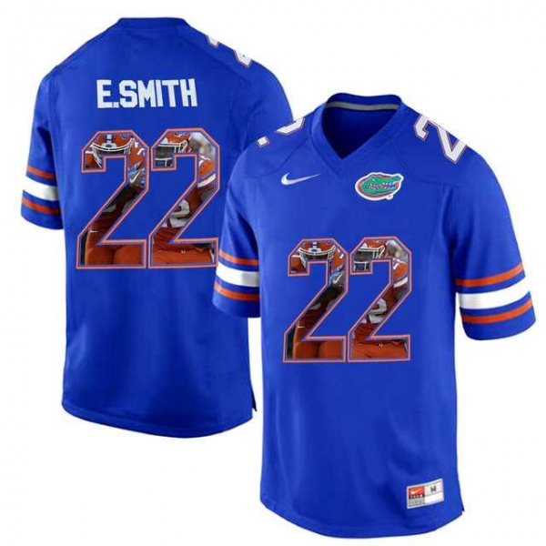 Florida Gators #22 E.Smith Blue With Portrait Print College Football Jersey2