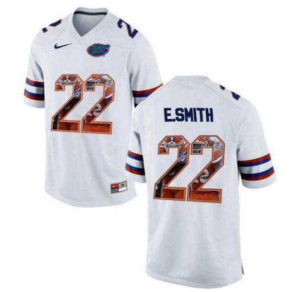 Florida Gators #22 E.Smith White With Portrait Print College Football Jersey2