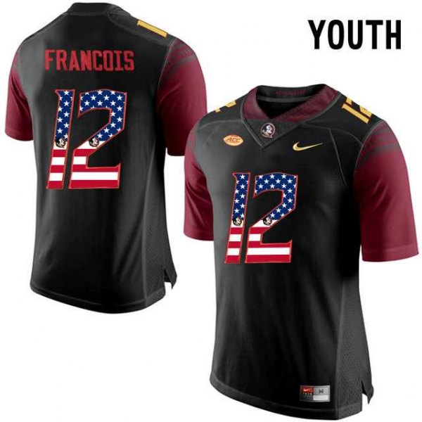 Youth Florida State Seminoles #12 Deondre Francois Black USA Flag College Football Youth Limited Jersey