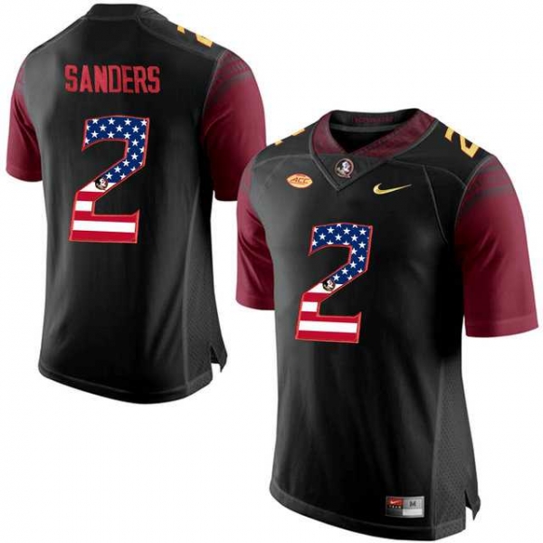 Florida State Seminoles #2 Deion Sanders Black USA Flag College Football Limited Jersey