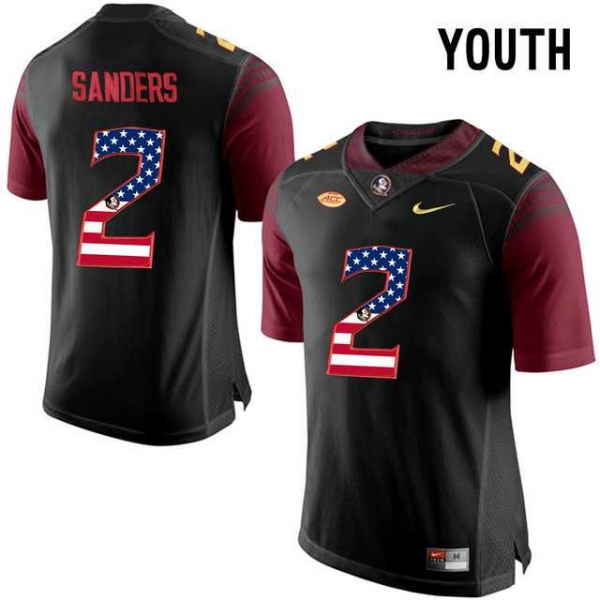 Youth Florida State Seminoles #2 Deion Sanders Black USA Flag College Football Youth Limited Jersey