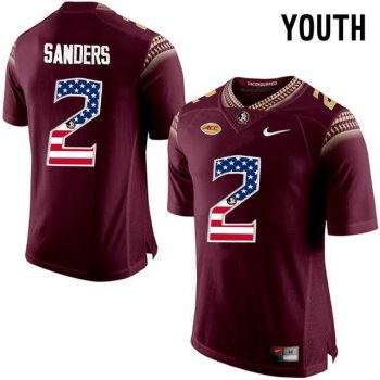 Youth Florida State Seminoles #2 Deion Sanders Red USA Flag College Football Youth Limited Jersey