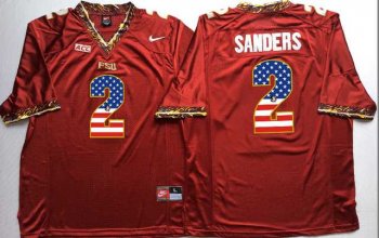 Florida State Seminoles #2 Deion Sanders Red USA Flag College Jersey