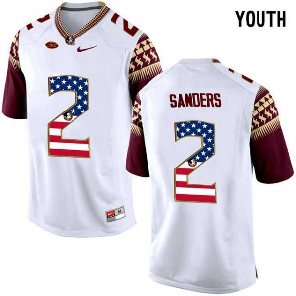 Youth Florida State Seminoles #2 Deion Sanders White USA Flag College Football Youth Limited Jersey