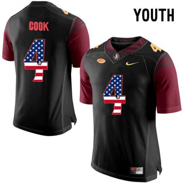 Youth Florida State Seminoles #4 Dalvin Cook Black USA Flag College Football Youth Limited Jersey