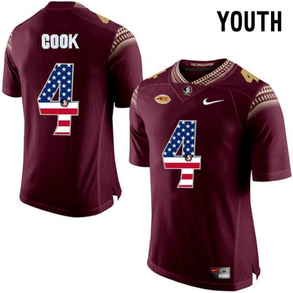 Youth Florida State Seminoles #4 Dalvin Cook Red USA Flag College Football Youth Limited Jersey