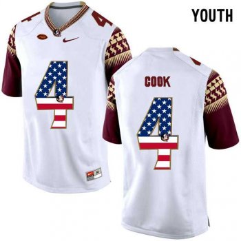 Youth Florida State Seminoles #4 Dalvin Cook White USA Flag College Football Youth Limited Jersey