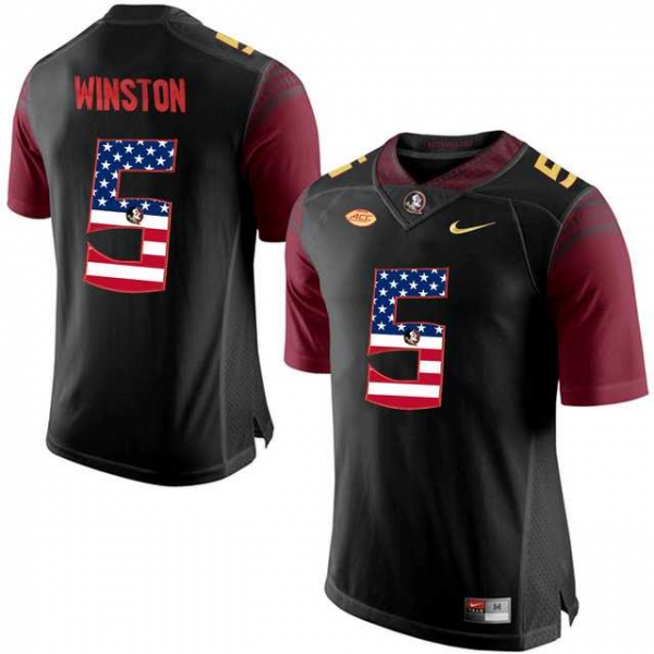 Florida State Seminoles #5 Jameis Winston Black USA Flag College Football Limited Jersey