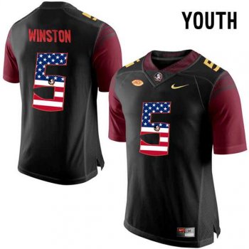 Youth Florida State Seminoles #5 Jameis Winston Black USA Flag College Football Youth Limited Jersey