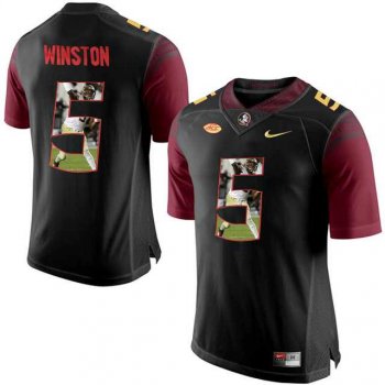 Florida State Seminoles #5 Jameis Winston Black With Portrait Print College Football Jersey2