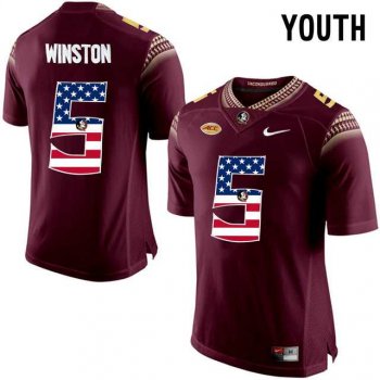 Youth Florida State Seminoles #5 Jameis Winston Red USA Flag College Football Youth Limited Jersey