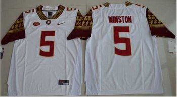 Florida State Seminoles #5 Jameis Winston White Stitched NCAA Limited Jersey