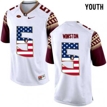 Youth Florida State Seminoles #5 Jameis Winston White USA Flag College Football Youth Limited Jersey