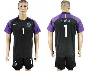 France #1 LLORIS Black Goalkeeper Soccer Country Jersey