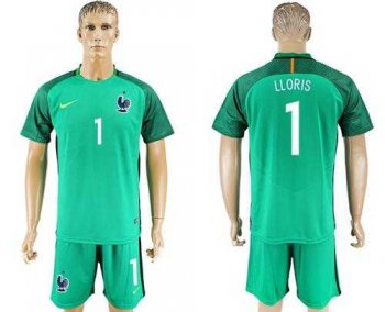 France #1 LLORIS Green Goalkeeper Soccer Country Jersey